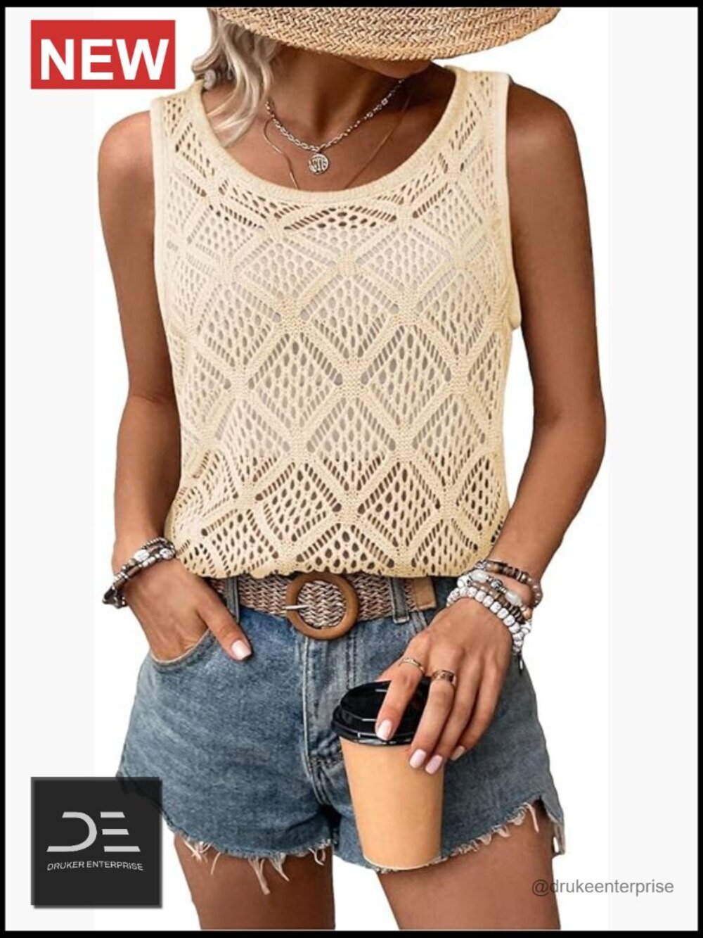 Hollow Crochet Sweater Vest Sleeveless Cover Up Knit Pullover